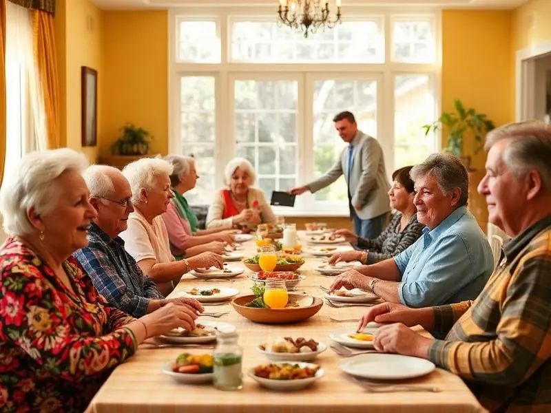 Comedor de la residencia permanente Oasis con adultos mayores compartiendo la comida en Cuernavaca